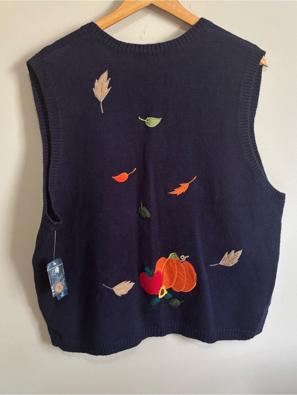Mandal Bay NWT Harvest Embroidered Knit Vest Pumpkin Cornucopia Size L - Picture 6 of 7